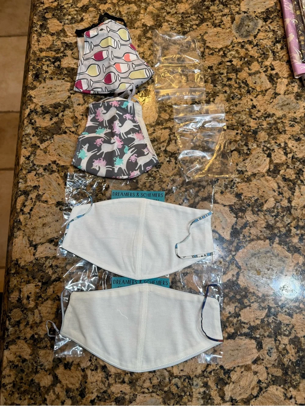 New! 4 soft washable Face Masks - Multicolor Unicorn & Animal Prints